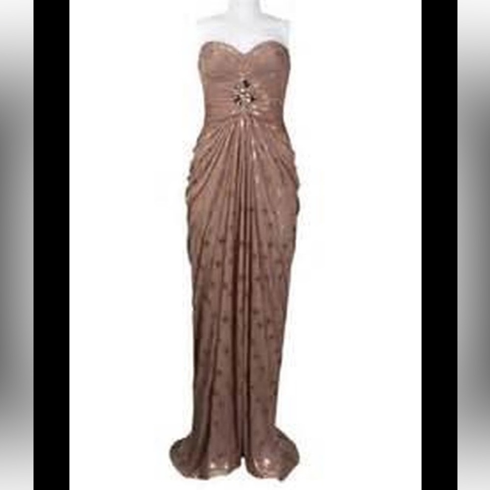 ADRIANNA PAPELL BLUSH FOILED METALLIC DOT DRAPED STRAPLESS GOWN SZ 6 - Picture 16 of 16